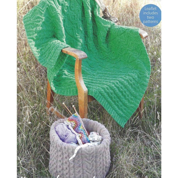 Vintage Aran Throw Knitting Pattern with Bonus Basket Cover Knitting Pattern Cables Honeycomb Ribbing Diamonds ZigZags Hayfield PDF