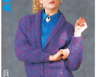Vintage Ladies Shawl Collared Jacket Cardigan Knitting Pattern by Patons To fit 28-40 inch chest Chunky Fast Easy Knit