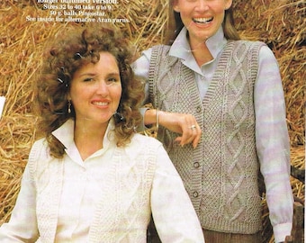 Vintage Aran Waistcoat Knitting Pattern with Diamond Panels This is a Knitting Pattern NOT finished item