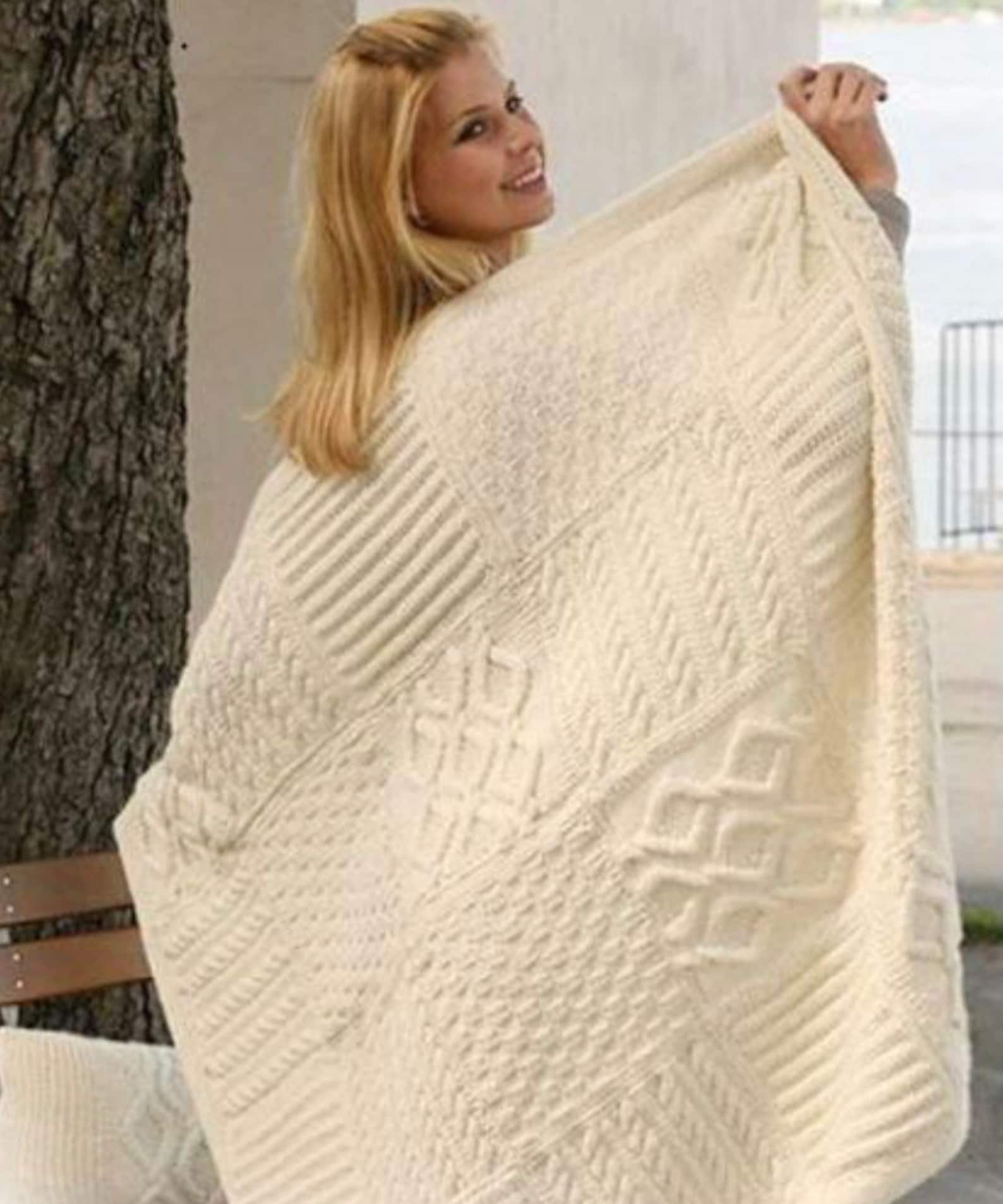 Vintage Aran Patchwork Throw Afghan Blanket 96x126cm Diamonds Cables ...