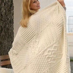 Coperta afgana vintage Aran Patchwork 96 x 126 cm Diamonds Cables Rib Honeycomb