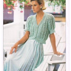 Vintage Sirdar Silky Look DK Shrug Knitting Pattern To Fit 28-40 inch chest Lace pattern