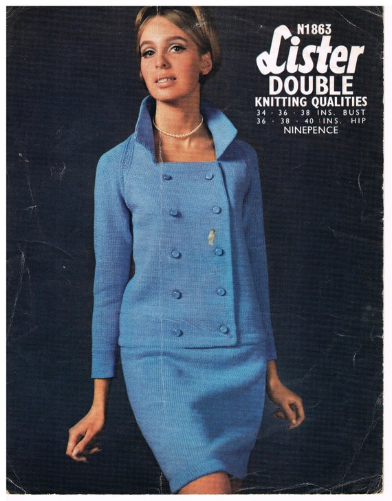 Vintage Lister 1960's Womens Skirt Suit Double Knitting in Sizes