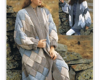 Ladies Entrelac Coat & Jacket, Chunky Knit, Womens knitting pattern, to fit 34-44 inch bust