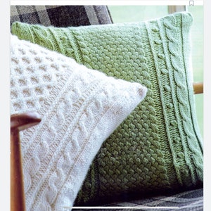 Vintage Aran Square Cushion Covers Cables Honeycomb Stitch Button Closure Requires 2 - 14x14 inch square cushion pads and 4 buttons