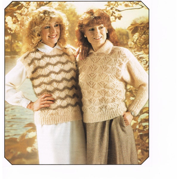 Vintage Lady's Sweater with Collar and Sleeveless Tank Top Knitting Pattern Peter Gregory 32-40 inch chest Mohair Lace pattern