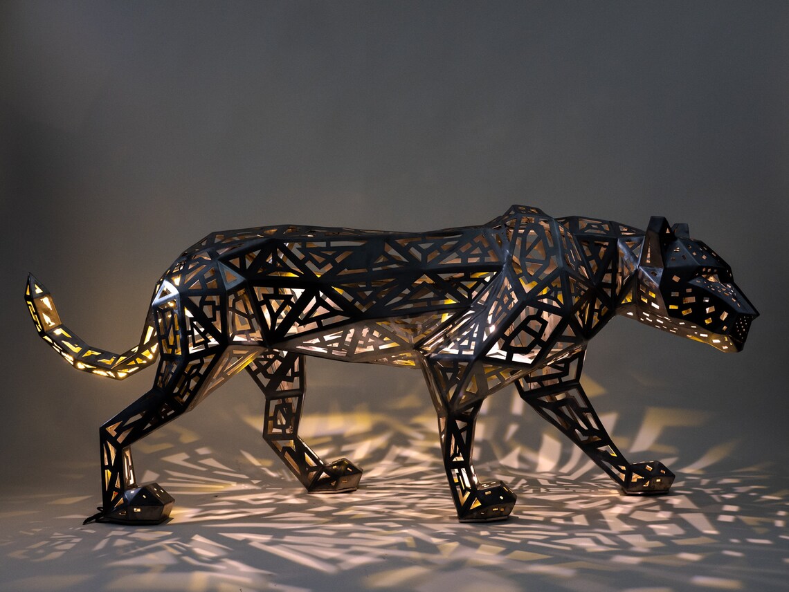 Geometric Stainless Steel Jaguar Light Sculpture Etsy