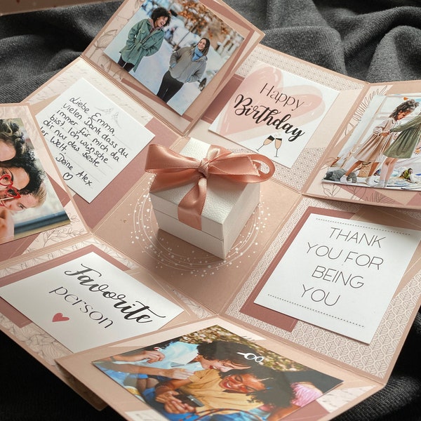 Muttertagsgeschenk, Geburtstagsgeschenk, Explosionsbox rosa, Geschenk für Freundin, Hochzeitsgeschenk, personalisiertes Geschenk Freundin