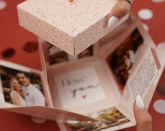 Jahrestagsgeschenk , Eplosionbox rosa, Liebesüberraschung, Freundin, Geschenkidee, personalisiertes Geschenk Freundin