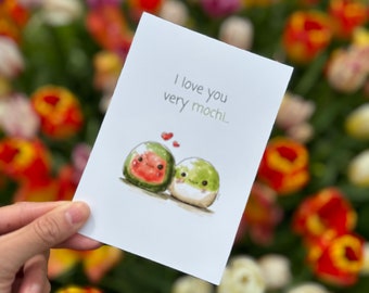 I love you very mochii - Grußkarte, Geburtstagskarte, Liebesgeständnis, Liebeskarte, Geschenk für Sie, Foodie Love, Foodie Grußkarte