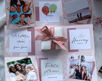 Caja de regalo de cumpleaños, rosa con frases y fotos, idea de regalo sorpresa para novia