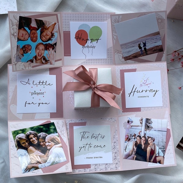 Geburtstagsgeschenk Box, rosa mit Sprüchen und Fotos, Überraschung Geschenkidee für Freundin