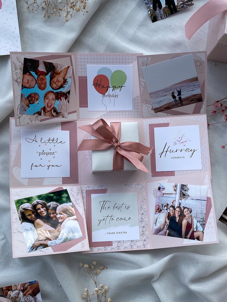 Geburtstagsgeschenk Box, rosa mit Sprüchen und Fotos, Überraschung Geschenkidee für Freundin Bild 1