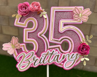 3D Number Birthday Cake Topper | Floral Butterfly 3D Name and number cake Decoration | Personalized cake topper | Custom Cake Topper