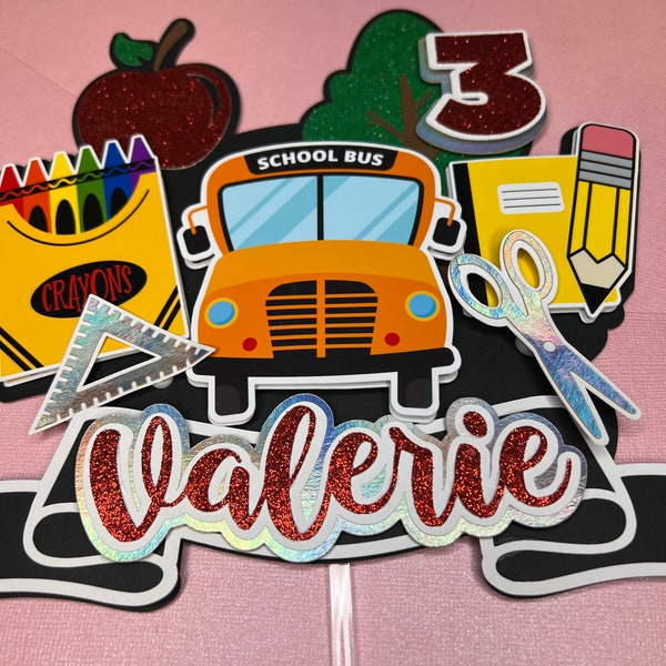 Back to School Theme 3D Cake topper | School is Cool Cake Topper | School Bus Party Decoration | School Supplies Cake Decor