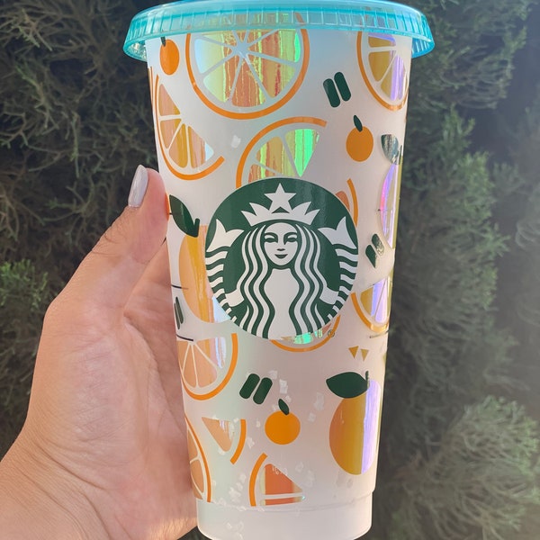 Oranges Starbucks reusable cold cup tumbler | naranja | summer fruit cup | holographic oranges | limited edition confetti color  changing