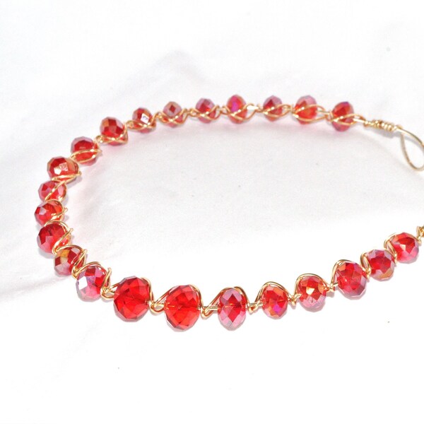 Copper Headband-Radiant Crimson: Large Red Crystal Headband - Handcrafted Statement Piece for Bold Glamour Hairband