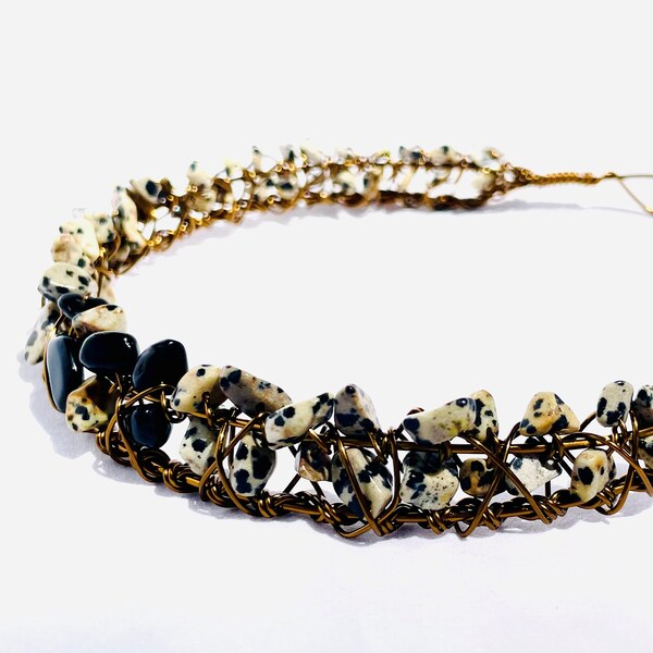Copper Headband- Dalmatian Jasper Delight: Handmade Bronze Copper Wire Headband