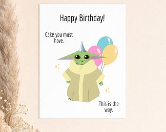 Biglietto di auguri di buon compleanno personalizzato ispirato a Grogu per lui, lei, loro, ispirato a Mandalorian, Yoda, Baby Yoda, Pedro Pascal, TV, film