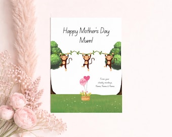 Biglietto di auguri personalizzato per la festa della mamma Cheeky Punch Monkey - Domenica della mamma per mamma, mamma, nonna - Biglietti carini