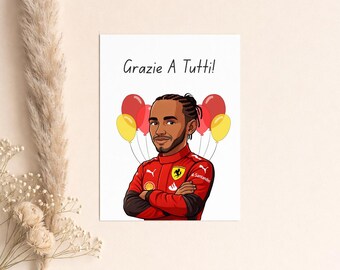 Biglietto di auguri personalizzato ispirato a Lewis Hamilton, ispirato alla Formula 1, "Grazie a tutti" - Perfetto per ringraziamenti, compleanni e biglietti di auguri di apprezzamento.