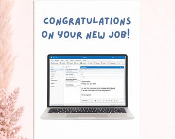 Congratulazioni per il nuovo lavoro personalizzato - Divertente, ci mancherai - Biglietto ispirato a un'email - Per colleghi, team, manager, direttori