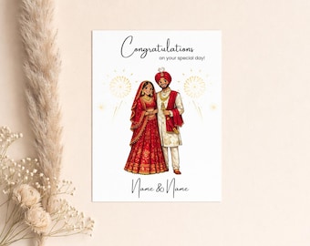 Biglietto di auguri personalizzato per matrimonio indiano punjabi - Sposato, Congratulazioni, Matrimonio, Coppia felice, Sikh, Shaadi, Anand Karaj