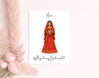 Personalisierte südasiatische Karte - Indische, Punjabi Brautjungfer Vorschlag Karten