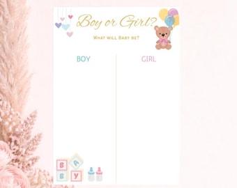 Baby Shower Party Game - Baby Gender Reveal Guessing for Guests - Pregnancy, Baby Shower - Digital Download