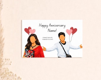 Biglietto di auguri personalizzato per anniversario in stile Bollywood - Ispirato a Main Hoon Na, Shahrukh Khan, SRK, Sushmita Sen, Chand mera dil