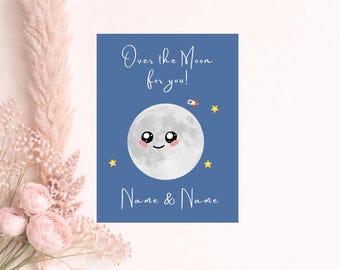 Biglietto di congratulazioni personalizzato "Oltre la luna" per te - Nuovo bambino, notizie sulla gravidanza, baby shower, casa, lavoro, avventura, nuovo capitolo, matrimonio