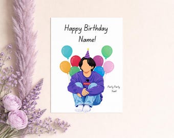 Biglietto di auguri di compleanno personalizzato ispirato a Jung Kook - Biglietto ispirato ai BTS, Bangtan Army, viola