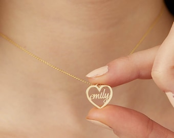 Heart Name Necklace Etsy