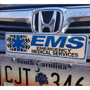 Top Mount EMS License Plate REFLECTIVE METAL 10&quot;x4&quot; plate frame topper