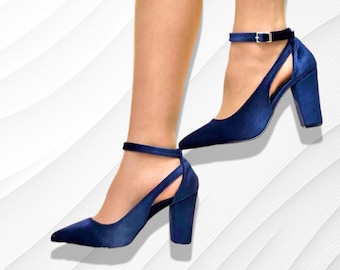 NAVY Blaue Samt High Heels, Weiße Samt Brautschuhe, Grüne High Heels, Hochzeitsabsätze, Absatzschuhe, Braut Knöchelabsätze, Brautjungfernschuhe