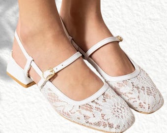 White Lace Bridal Low Heel Shoes: Elegant Wedding & Bridesmaid
