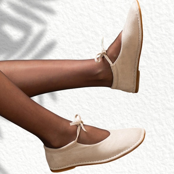 Bailarinas descalzas de piel auténtica de primera calidad para mujer / Zapatos con cordones y cómodos para las cuatro estaciones / Diseño minimalista / Zapatos elegantes para caminar