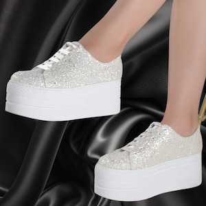 Zapatillas de plataforma con purpurina para boda: zapatos de novia, zapatos de novia altos y modernos con purpurina de Cenicienta