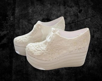 Lace Wedding Platform Shoes with Pearls