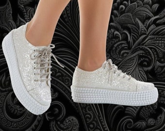 Trouwschoenen, Trouwschoenen voor bruid sneakers, Bruiloft Sneakers, Bruid Sneakers, Platform voor bruid schoen, Platform Sneakers, Sparkly Schoenen