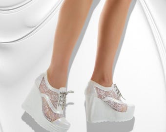 Zapatillas de plataforma para boda: zapatos de novia con encaje de