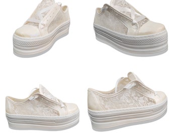 Lace Tulle Bridal Sneakers - High Platform Wedding Shoes