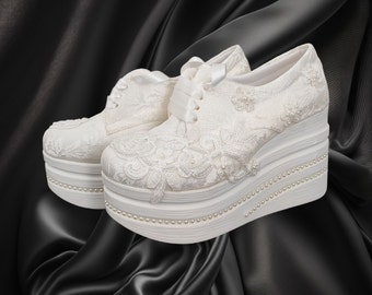 Baskets de mariage, baskets de mariée, chaussures pour événement, plateforme de baskets de mariée, chaussures de mariée, baskets brautsneaker, chaussures de mariage, baskets de mariée en dentelle