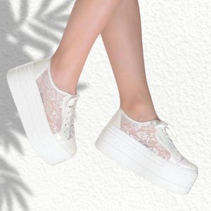 High Platform Bridal Shoes, High Heel Wedding Sneakers, Bridal Sneakers, Bridesmaid Sneakers, Bridal Gift, Platform Shoes, Tulle Converse