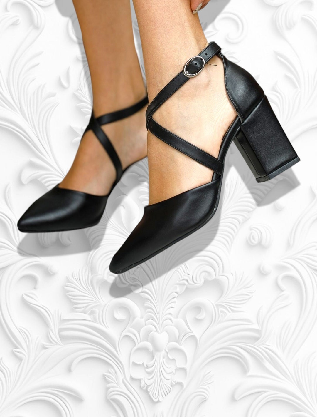 BLACK Mary Janes SHOES Black Heels Pump Black Ankle Strap Etsy