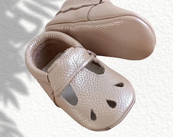 Handmade Genuine Leather Baby Moccasins | Soft Sole Infant Booties