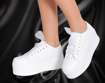 White Linen Converse Shoe, Platform Shoes, Bridal Shoes, Wedding Sneakers, Women's Wedding Shoes, Bridal Sneakers, Wedding Converse sneakers