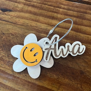 Personalized Groovy Daisy Backpack Keychain, luggage tag, lunchbox tag