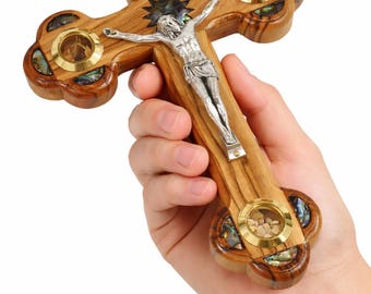 Olive Wood Crucifix Wall Cross from Bethlehem – Christian Home Decor, 7x4 Inch Sacred Relics