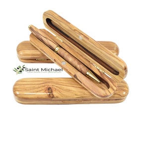 Personalized Olive Wood Pen & Box Set: Hand Carved Pen Case